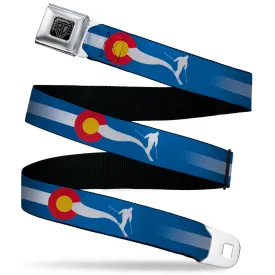 BD Wings Logo CLOSE-UP Black/Silver Seatbelt Belt - Colorado Skier2 Blue/White/Red/Yellow Webbing