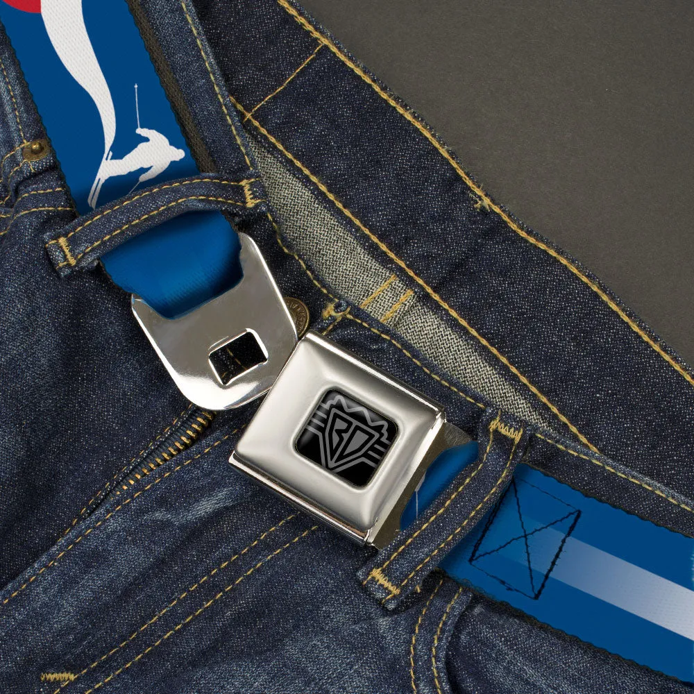 BD Wings Logo CLOSE-UP Black/Silver Seatbelt Belt - Colorado Skier2 Blue/White/Red/Yellow Webbing