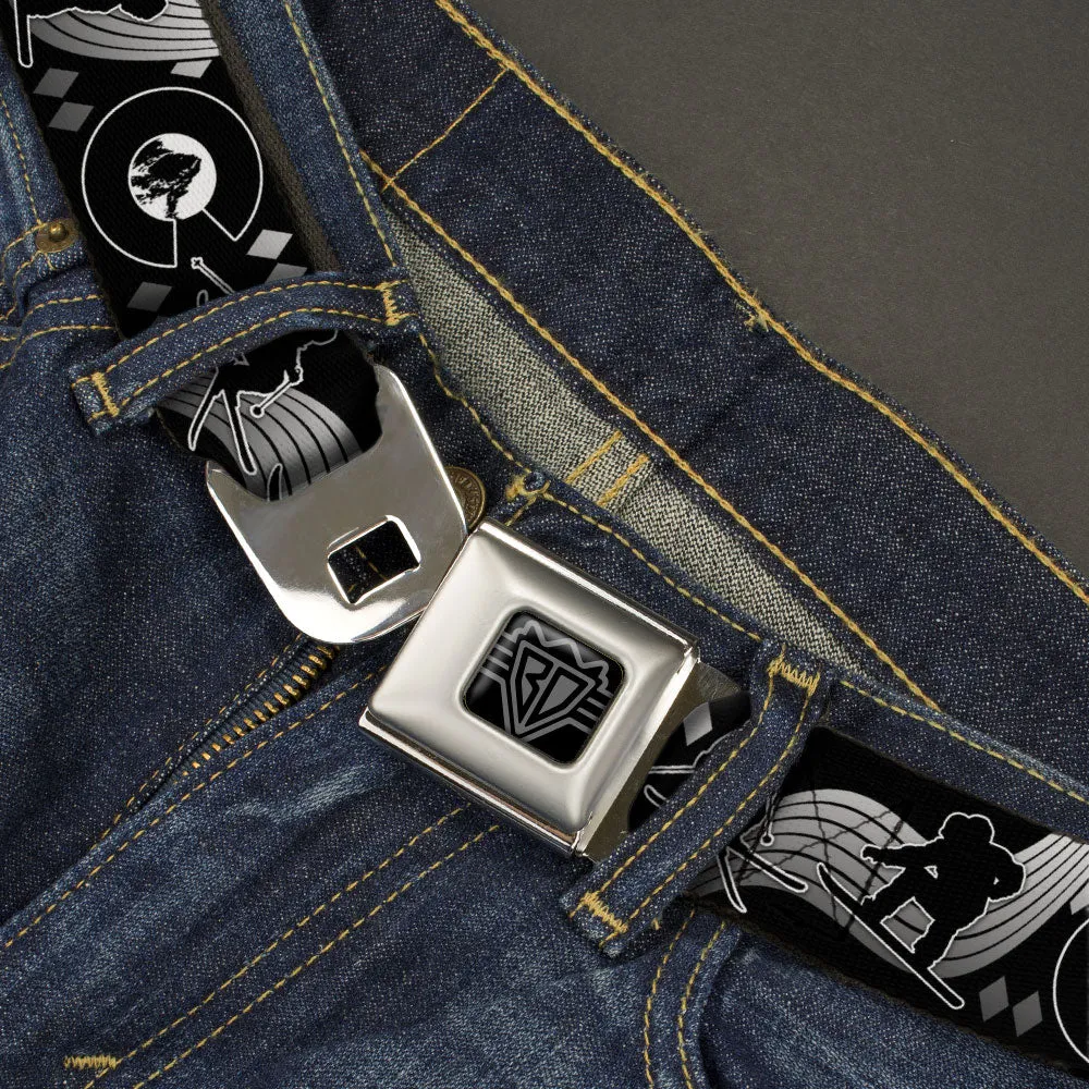 BD Wings Logo CLOSE-UP Black/Silver Seatbelt Belt - Colorado Skier/Snowboarder Black/White/Grays Webbing