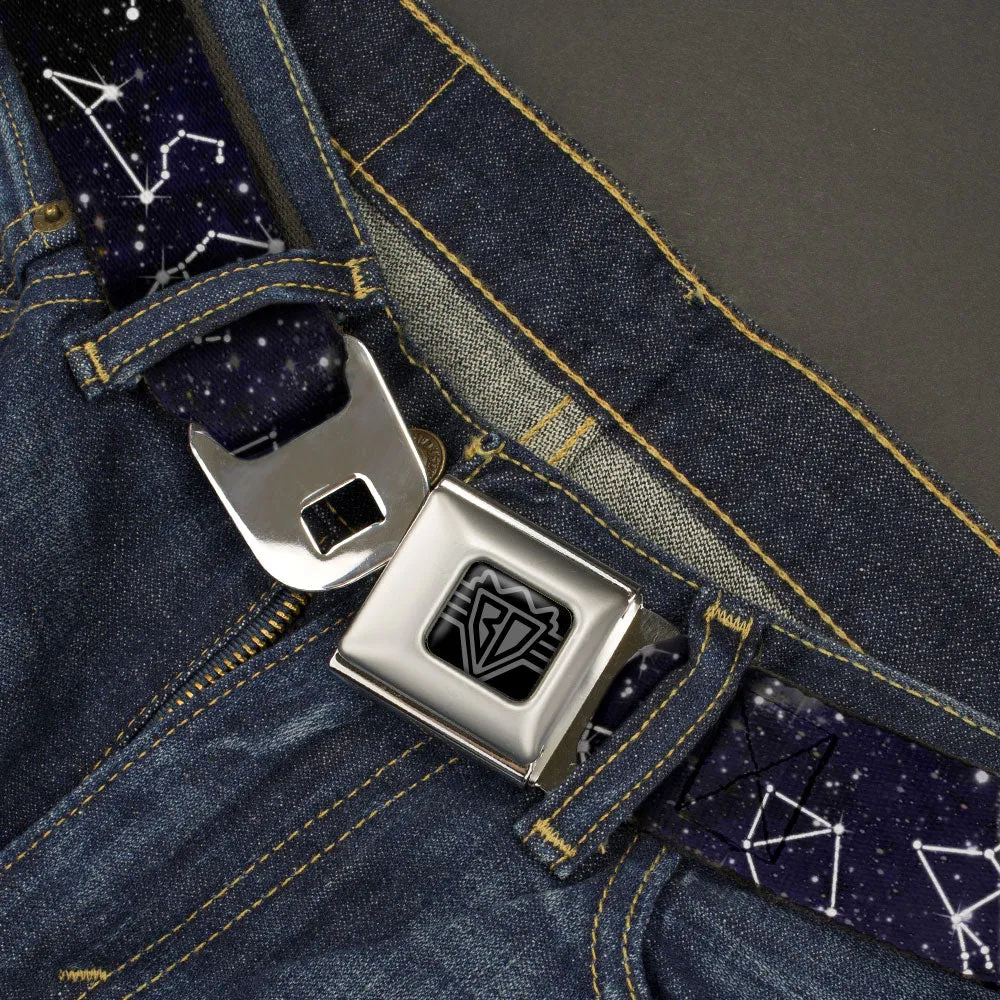 BD Wings Logo CLOSE-UP Black/Silver Seatbelt Belt - Constellations-14 Galaxy/White Webbing