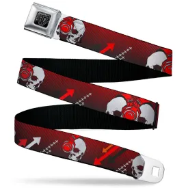 BD Wings Logo CLOSE-UP Black/Silver Seatbelt Belt - DJ Skulls Up/Down Black/Red Webbing