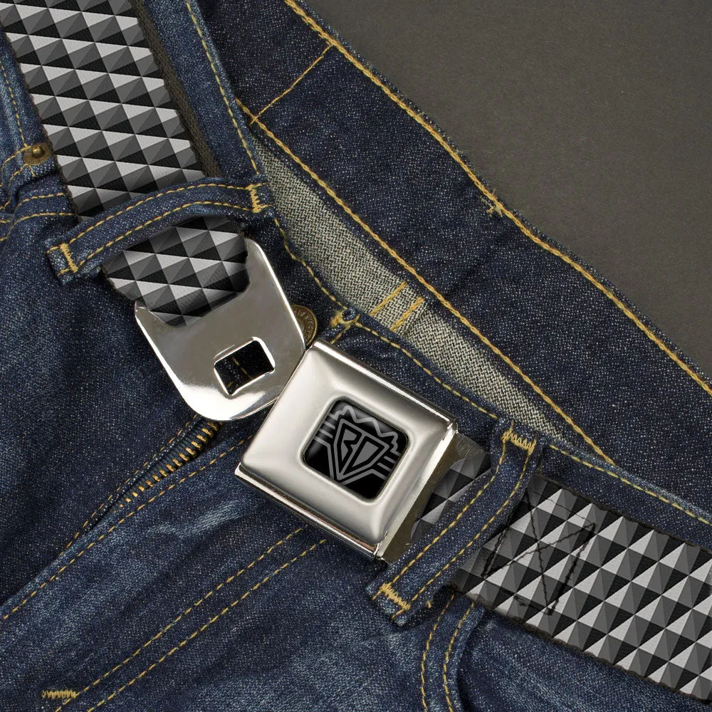 BD Wings Logo CLOSE-UP Black/Silver Seatbelt Belt - Geometric Triangles Tonal Grays Webbing