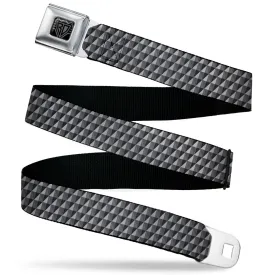 BD Wings Logo CLOSE-UP Black/Silver Seatbelt Belt - Geometric Triangles Tonal Grays Webbing