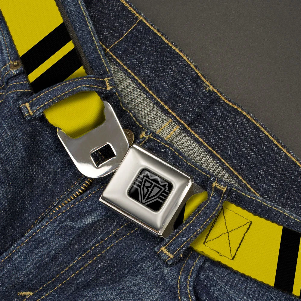 BD Wings Logo CLOSE-UP Black/Silver Seatbelt Belt - Hash Mark Stripe Double Gold/Black Webbing