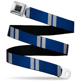 BD Wings Logo CLOSE-UP Black/Silver Seatbelt Belt - Hash Mark Stripe Double Navy/Silver Webbing