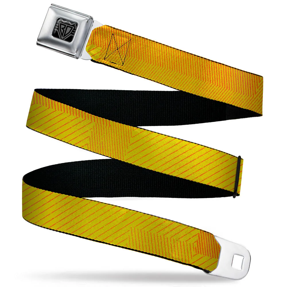 BD Wings Logo CLOSE-UP Black/Silver Seatbelt Belt - Hash Mark Stripe Yellow/Red Webbing