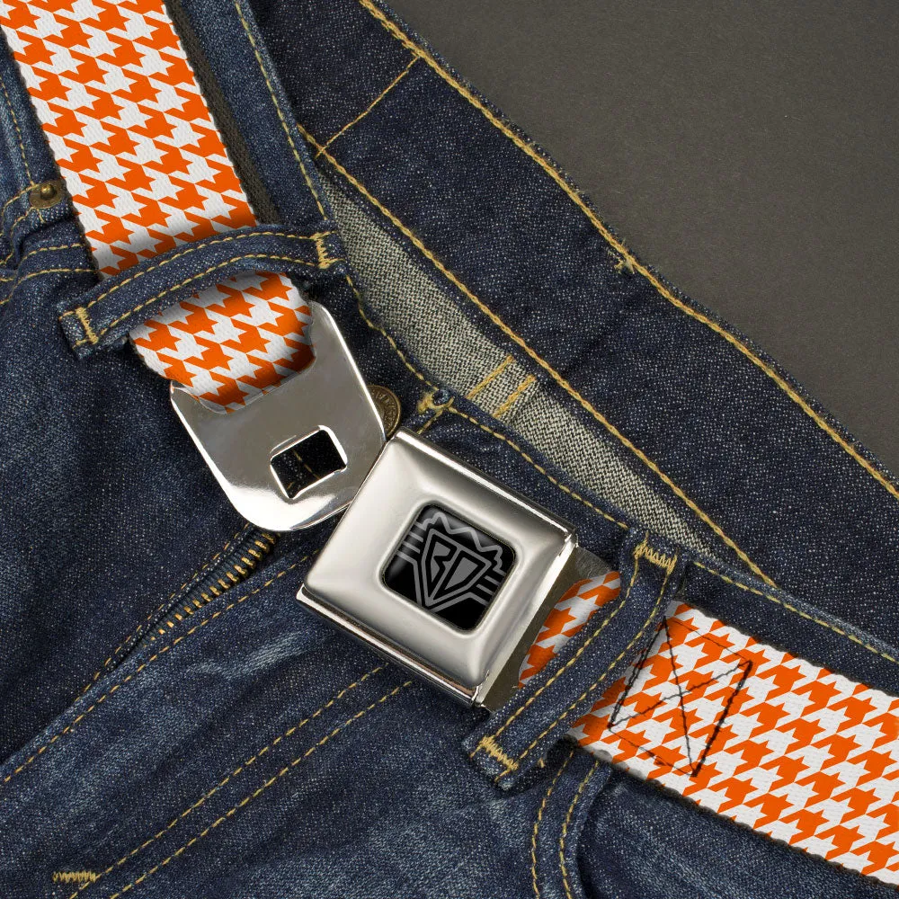 BD Wings Logo CLOSE-UP Black/Silver Seatbelt Belt - Houndstooth Orange/White Webbing