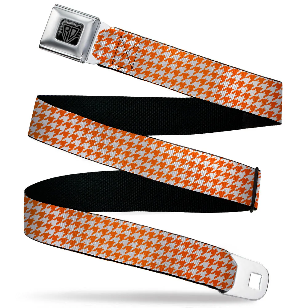 BD Wings Logo CLOSE-UP Black/Silver Seatbelt Belt - Houndstooth Orange/White Webbing