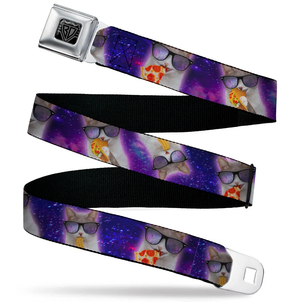 BD Wings Logo CLOSE-UP Black/Silver Seatbelt Belt - Hungry Cat in Space Purples Webbing