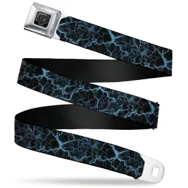 BD Wings Logo CLOSE-UP Black/Silver Seatbelt Belt - Marble Black/Baby Blue Webbing