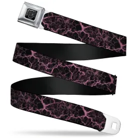 BD Wings Logo CLOSE-UP Black/Silver Seatbelt Belt - Marble Black/Baby Pink Webbing