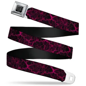 BD Wings Logo CLOSE-UP Black/Silver Seatbelt Belt - Marble Black/Hot Pink Webbing