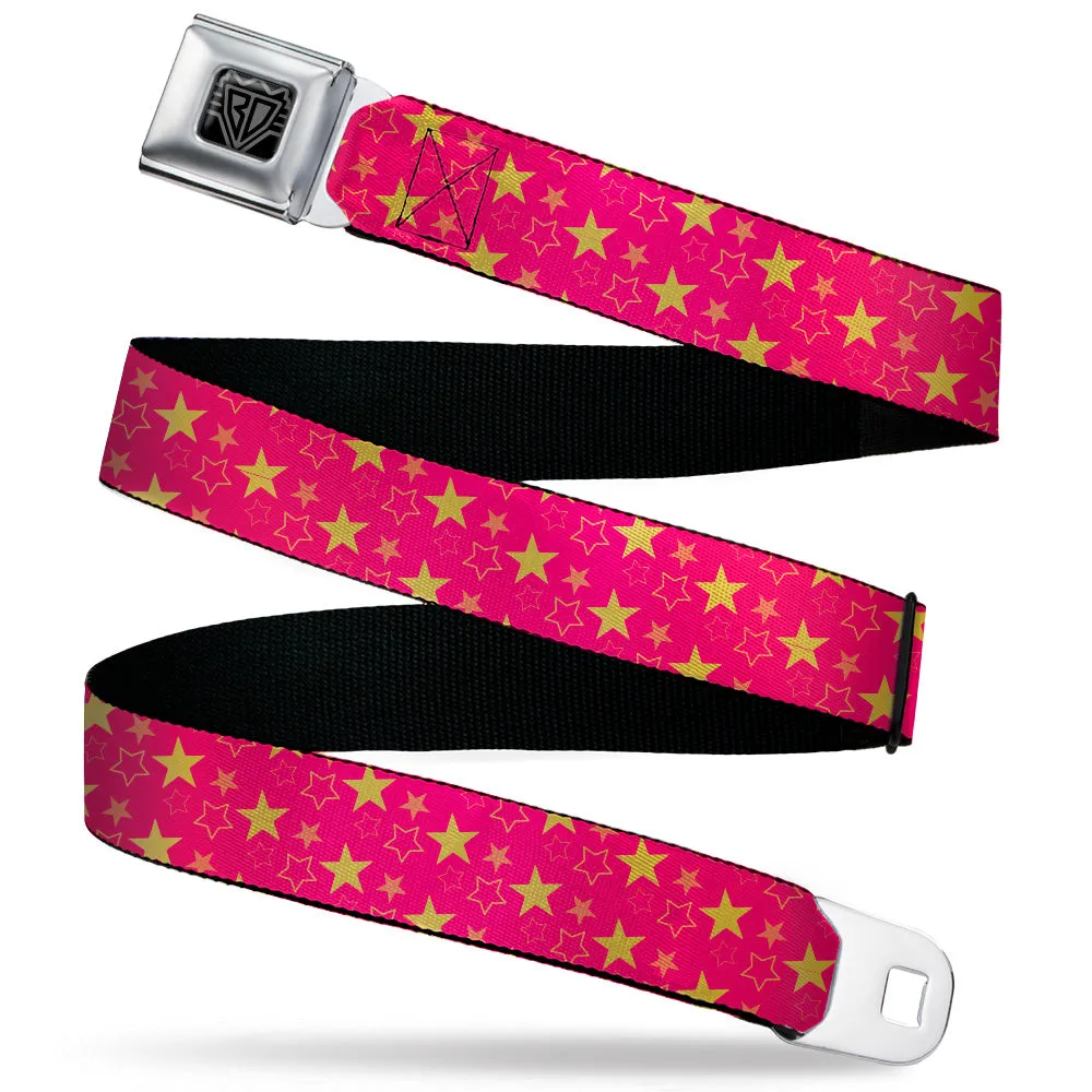 BD Wings Logo CLOSE-UP Black/Silver Seatbelt Belt - Mini Star Assortment Hot Pink/Pinks/Yellow Webbing