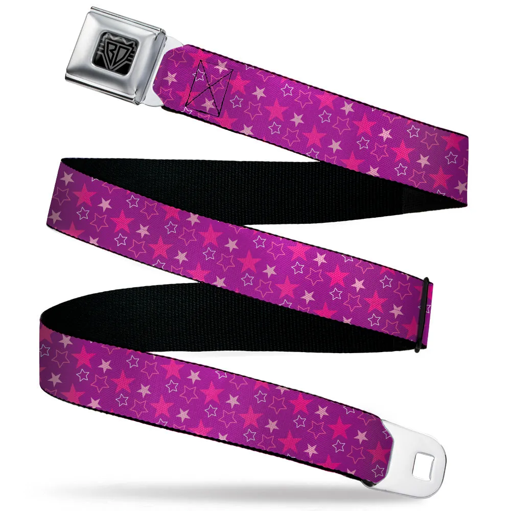 BD Wings Logo CLOSE-UP Black/Silver Seatbelt Belt - Mini Star Assortment Purple/Pinks/White Webbing