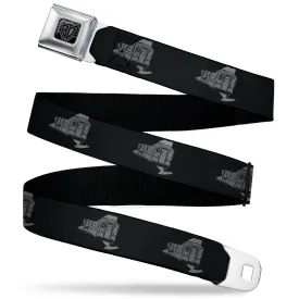 BD Wings Logo CLOSE-UP Black/Silver Seatbelt Belt - New York State/Subway Train Black/Gray Webbing