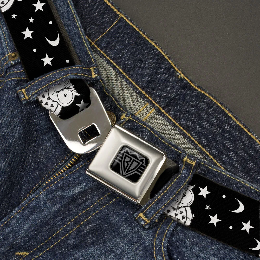 BD Wings Logo CLOSE-UP Black/Silver Seatbelt Belt - Owls Black/White2 Webbing