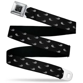 BD Wings Logo CLOSE-UP Black/Silver Seatbelt Belt - Paisley Buta Ornament Black/White Webbing