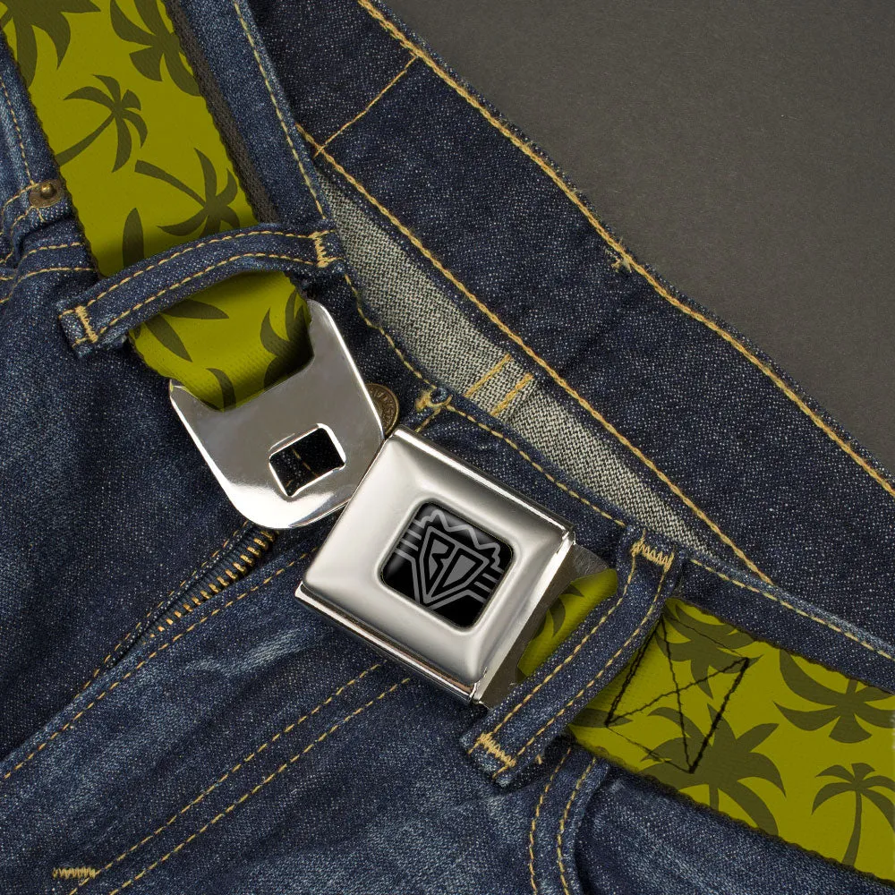 BD Wings Logo CLOSE-UP Black/Silver Seatbelt Belt - Palm Tree Silhouette4 Scattered Olive Greens Webbing