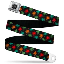 BD Wings Logo CLOSE-UP Black/Silver Seatbelt Belt - Palm Trees Black/Multi Color Webbing