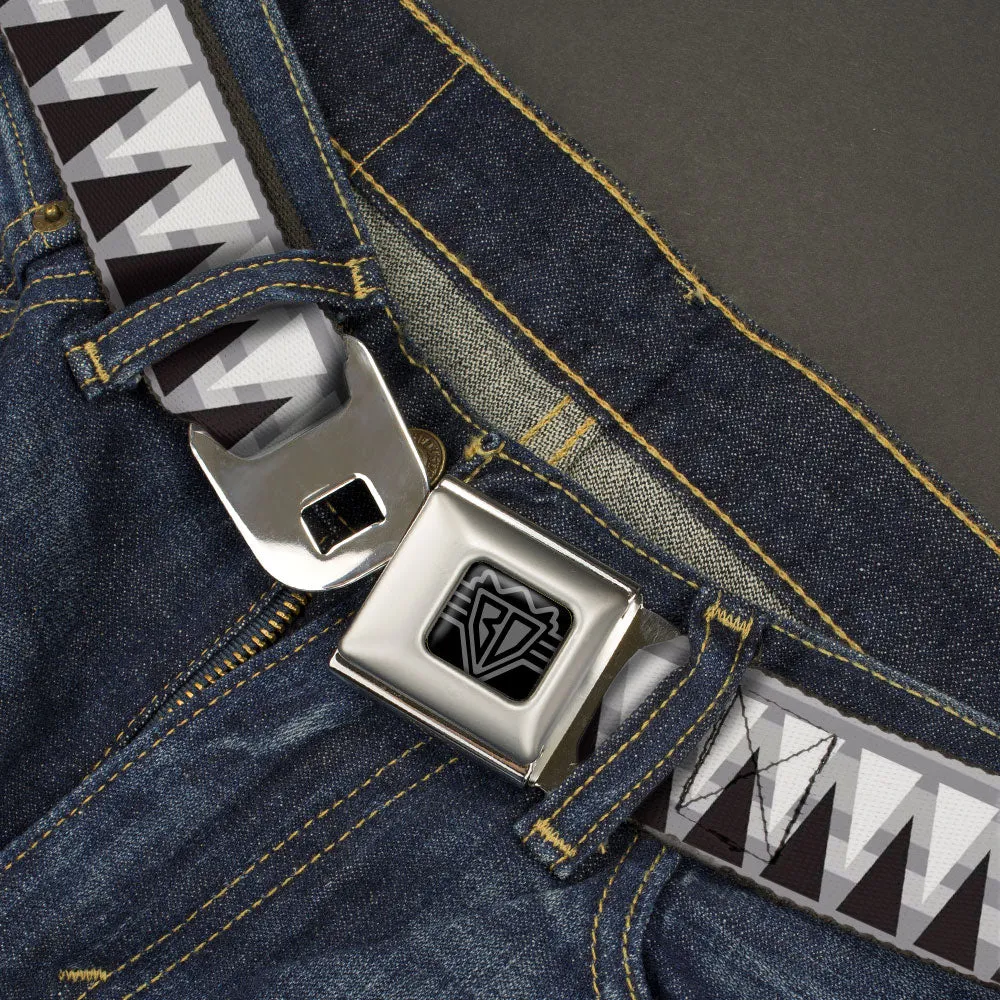 BD Wings Logo CLOSE-UP Black/Silver Seatbelt Belt - Peaks/Stripes Grays/White/Black Webbing