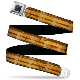 BD Wings Logo CLOSE-UP Black/Silver Seatbelt Belt - Plaid Weathered Browns/Tans Webbing