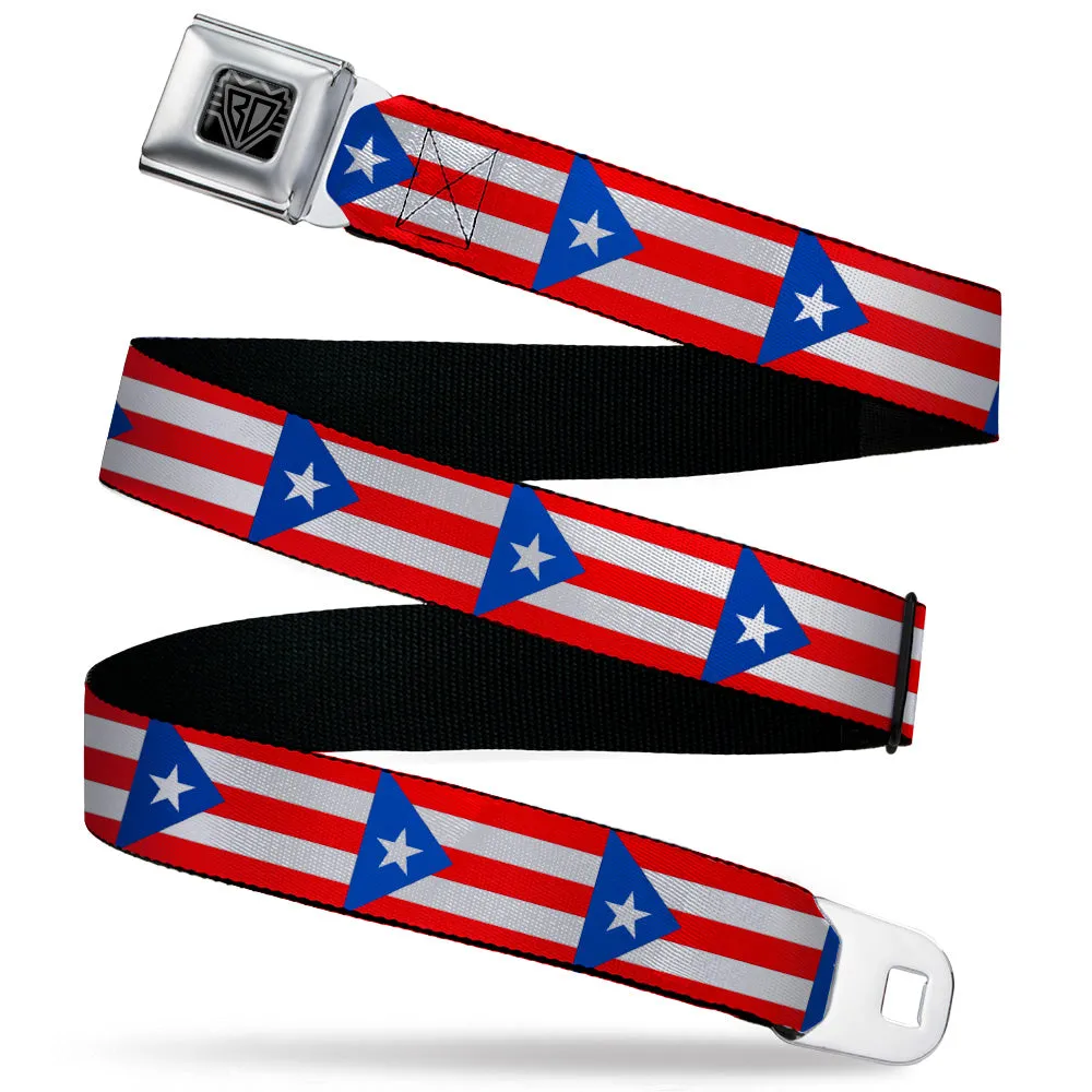 BD Wings Logo CLOSE-UP Black/Silver Seatbelt Belt - Puerto Rico Flag Continuous Webbing