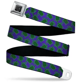 BD Wings Logo CLOSE-UP Black/Silver Seatbelt Belt - Sea Turtles Scattered Blue/Green Webbing