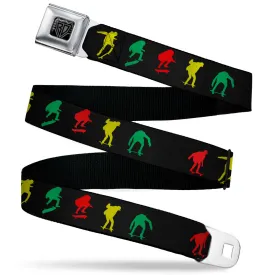 BD Wings Logo CLOSE-UP Black/Silver Seatbelt Belt - Skater Kickflip Sequence Silhouette Black/Red/Yellow/Green Webbing