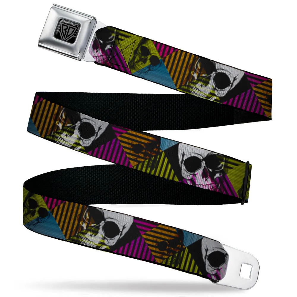 BD Wings Logo CLOSE-UP Black/Silver Seatbelt Belt - Skull CAT Scan/Striped Diamonds Black/Multi Color/Grays Webbing