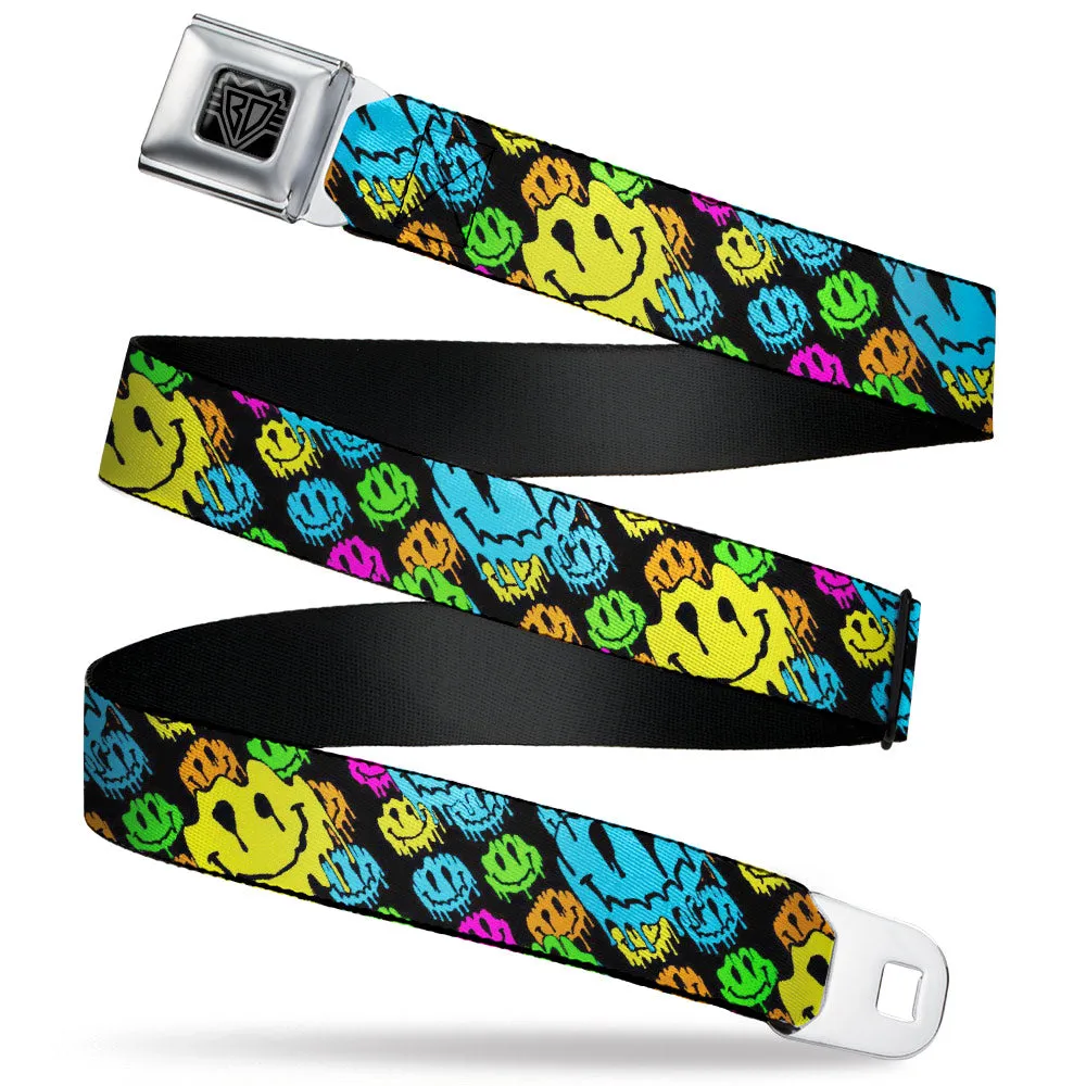 BD Wings Logo CLOSE-UP Black/Silver Seatbelt Belt - Smiley Faces Melted Stacked Black/Multi Neon Webbing