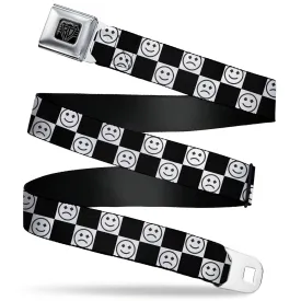 BD Wings Logo CLOSE-UP Black/Silver Seatbelt Belt - Smiley Sad Face Checker Black/White Webbing