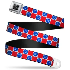 BD Wings Logo CLOSE-UP Black/Silver Seatbelt Belt - Smiley Sad Face Checker Red/White/Blue Webbing