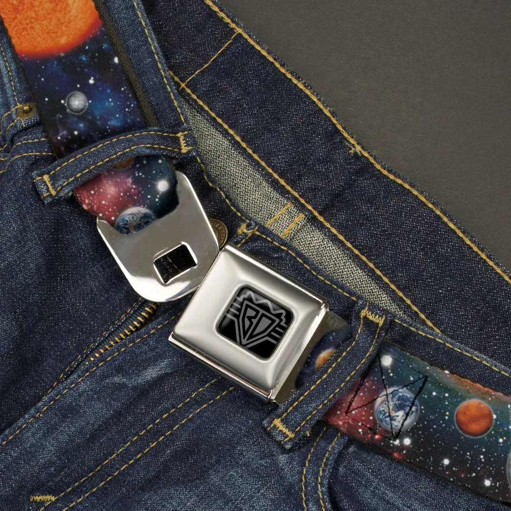 BD Wings Logo CLOSE-UP Black/Silver Seatbelt Belt - Solar System Sun/Planets/Stars2 Webbing