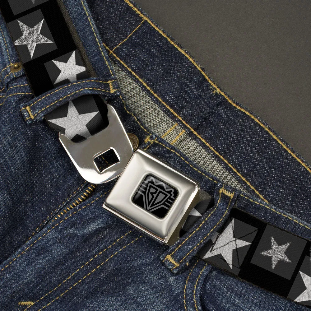 BD Wings Logo CLOSE-UP Black/Silver Seatbelt Belt - Stars Sketches Black/Grays Webbing