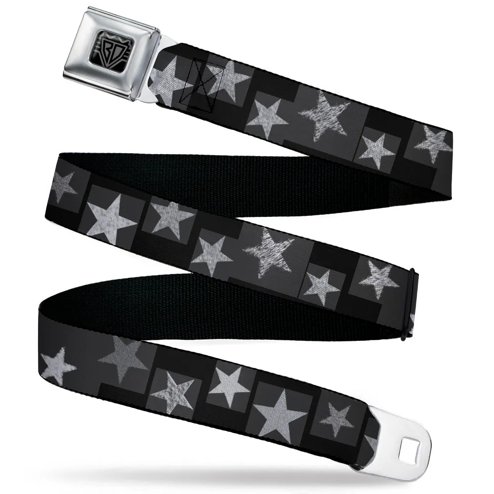 BD Wings Logo CLOSE-UP Black/Silver Seatbelt Belt - Stars Sketches Black/Grays Webbing