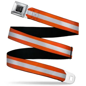 BD Wings Logo CLOSE-UP Black/Silver Seatbelt Belt - Stripes Orange/White/Orange Webbing