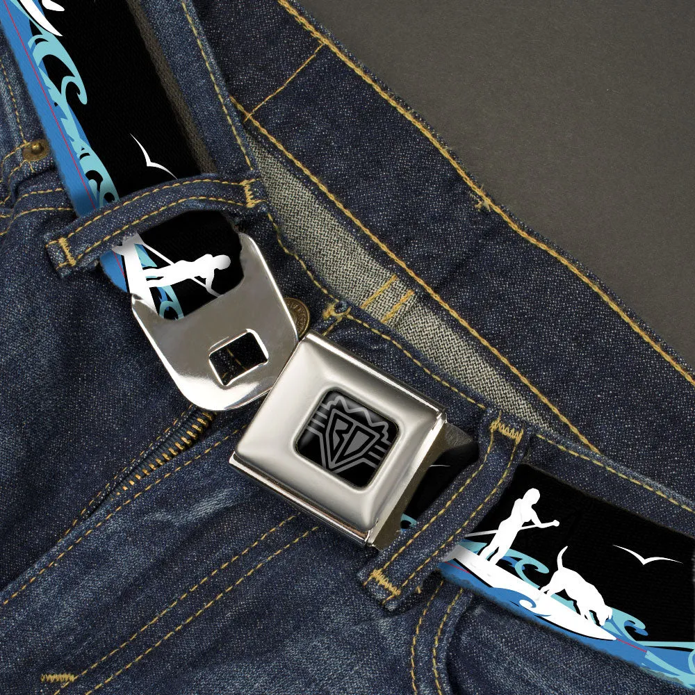 BD Wings Logo CLOSE-UP Black/Silver Seatbelt Belt - SUP w/Dog Black/Blues/White Webbing