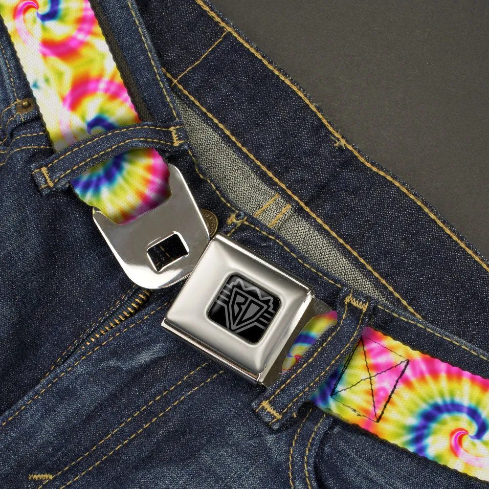 BD Wings Logo CLOSE-UP Black/Silver Seatbelt Belt - Tie Dye Swirl Multi Color/White Webbing