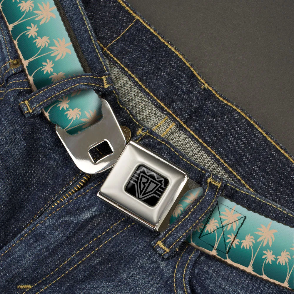 BD Wings Logo CLOSE-UP Black/Silver Seatbelt Belt - Track Weave Turquoise Blues/Black Webbing