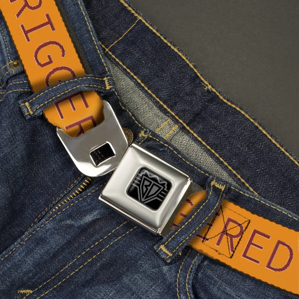 BD Wings Logo CLOSE-UP Black/Silver Seatbelt Belt - TRIGGERED Orange/Burgundy Webbing