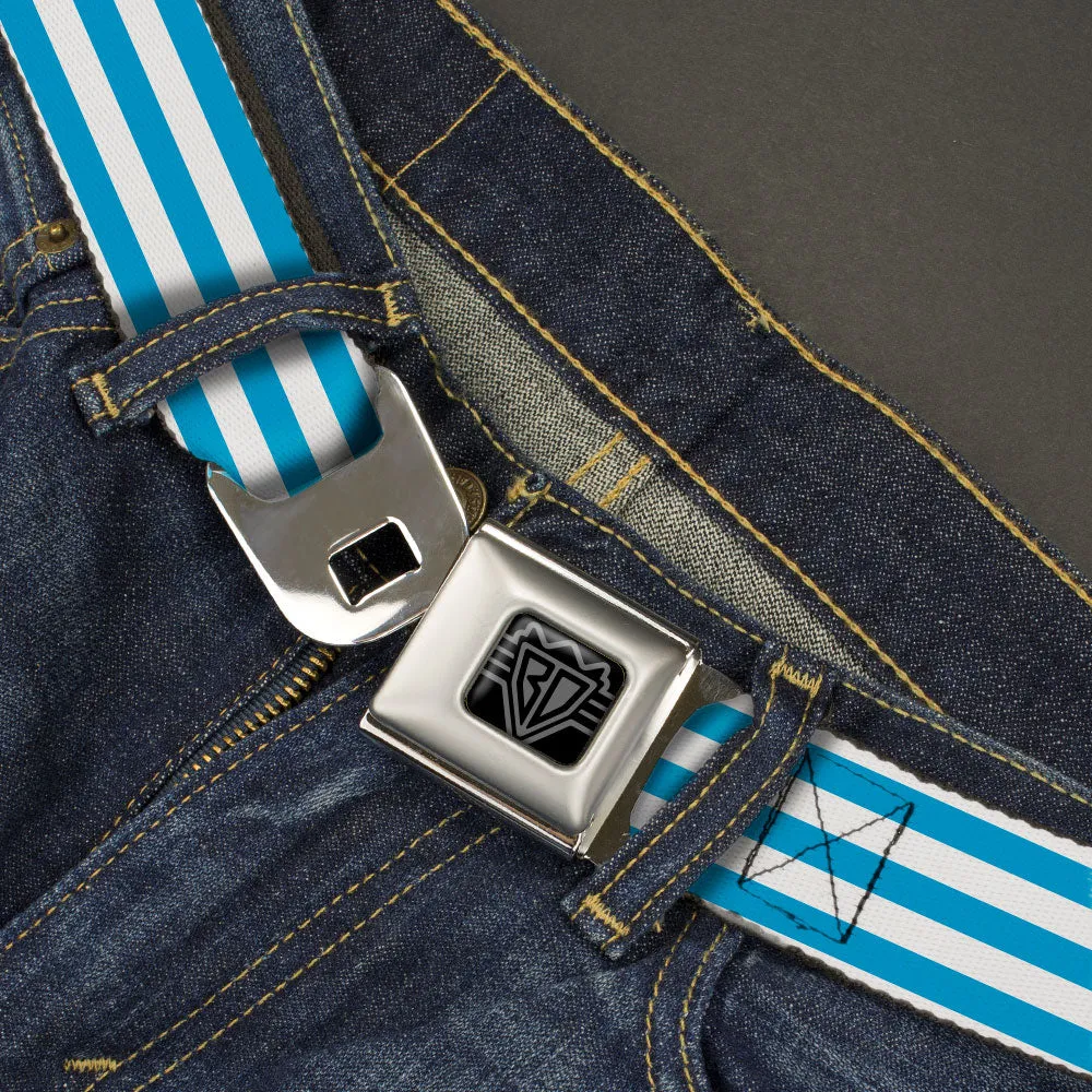 BD Wings Logo CLOSE-UP Black/Silver Seatbelt Belt - Triple Stripe White/Blue Webbing