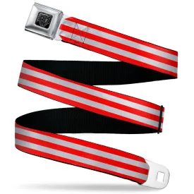 BD Wings Logo CLOSE-UP Black/Silver Seatbelt Belt - Triple Stripe White/Red Webbing