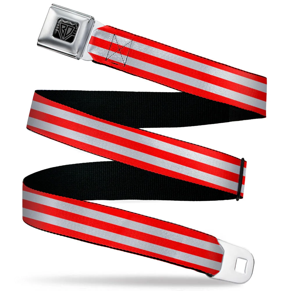 BD Wings Logo CLOSE-UP Black/Silver Seatbelt Belt - Triple Stripe White/Red Webbing