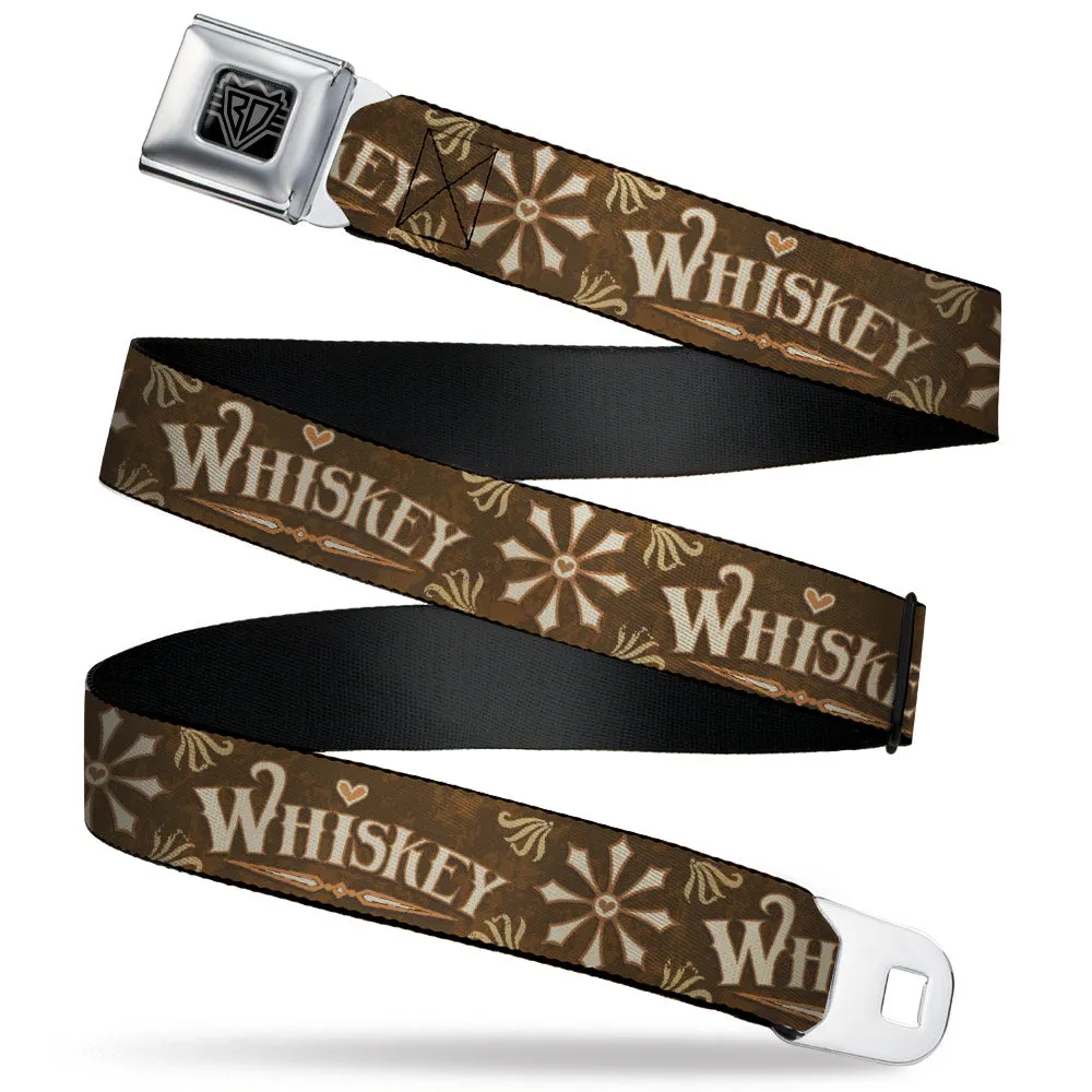 BD Wings Logo CLOSE-UP Black/Silver Seatbelt Belt - Western WHISKEY Heart Repeat Browns/Tan Webbing