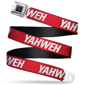 BD Wings Logo CLOSE-UP Black/Silver Seatbelt Belt - YAHWEH Text Red/White Webbing