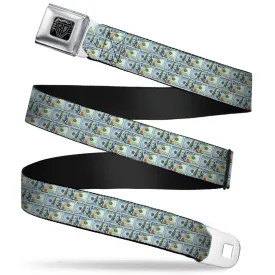 BD Wings Logo CLOSE-UP Full Color Black Silver Seatbelt Belt - 100 Dollar Bill Series 2009 Repeat Webbing