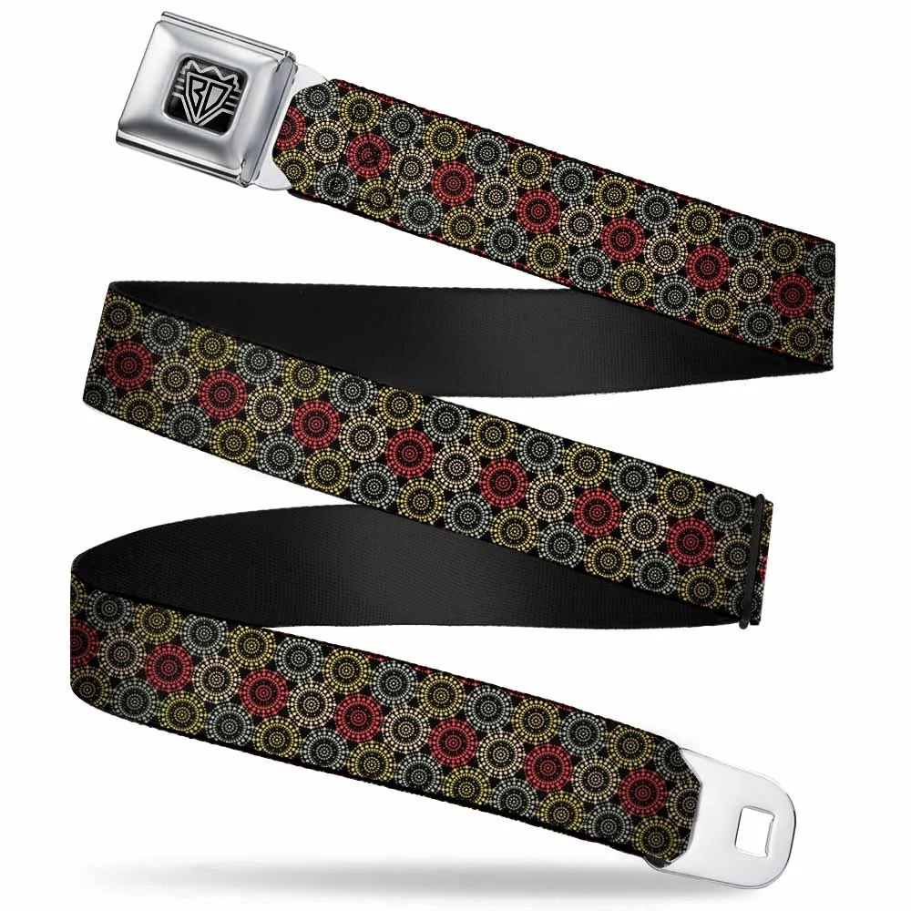 BD Wings Logo CLOSE-UP Full Color Black Silver Seatbelt Belt - Aboriginal Black/Cream/Multi Color Webbing