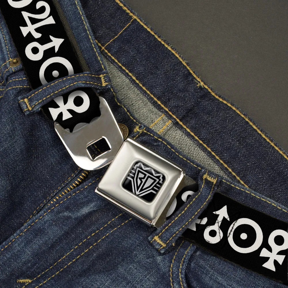 BD Wings Logo CLOSE-UP Full Color Black Silver Seatbelt Belt - Alchemy Symbols Black/White Webbing