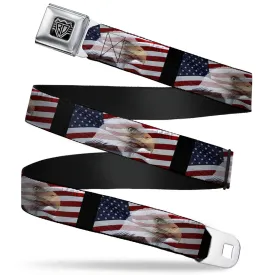 BD Wings Logo CLOSE-UP Full Color Black Silver Seatbelt Belt - American Eagle Flags Webbing