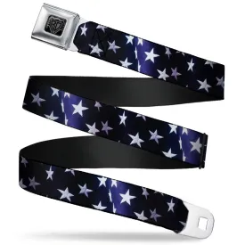 BD Wings Logo CLOSE-UP Full Color Black Silver Seatbelt Belt - American Flag Vivid Stars Blue/White Webbing